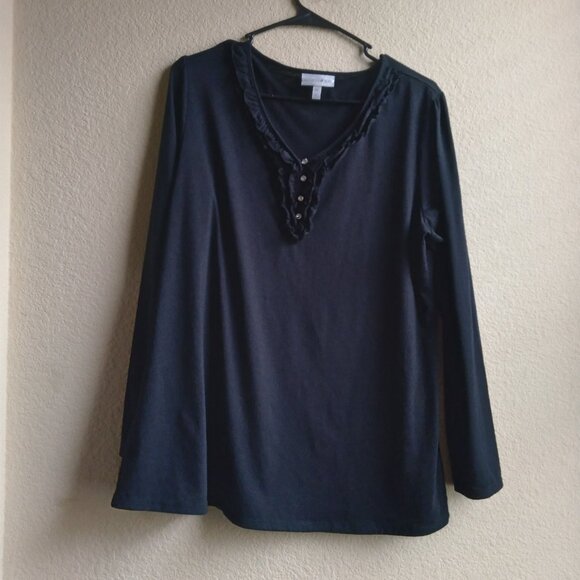 Fashion Bug Black Long Sleeve Top with Ruffle and Gem Detail - Picture 1 of 4